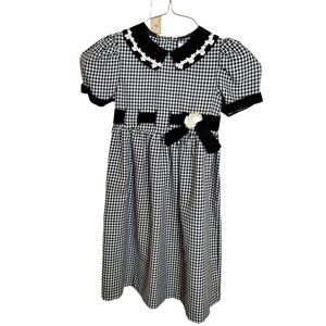Rare Editions Girls Size 6 Black and White Gingham Dress with Lace Collar
